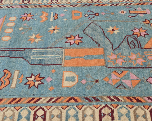 3x4 Blue Kuba Afghan Hand Knotted Wool Area Rug